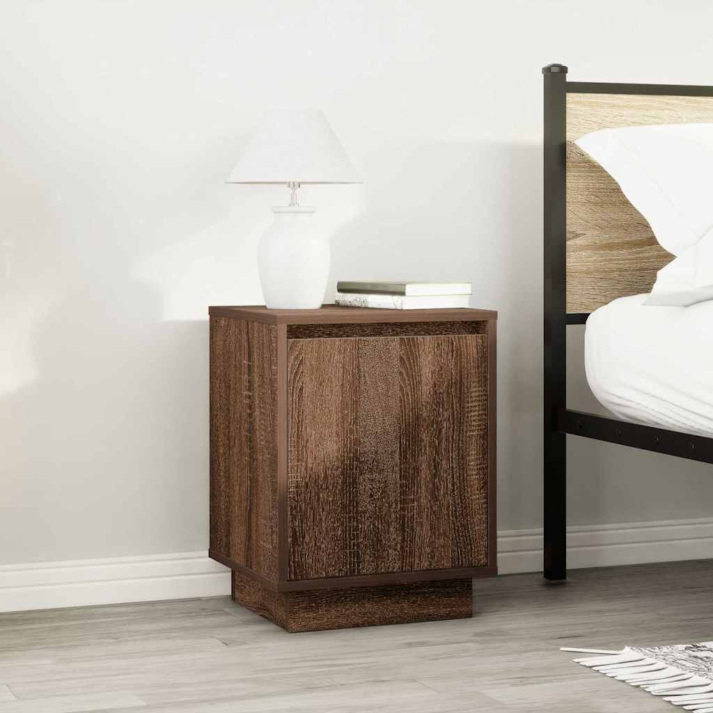 Bedside table with LED lights, brown oak look, 38 x 34 x 50 cm