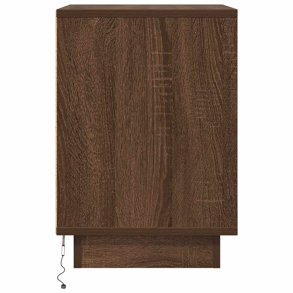 Bedside table with LED lights, brown oak look, 38 x 34 x 50 cm