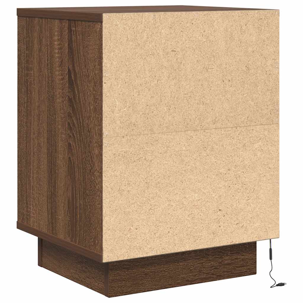Bedside table with LED lights, brown oak look, 38 x 34 x 50 cm