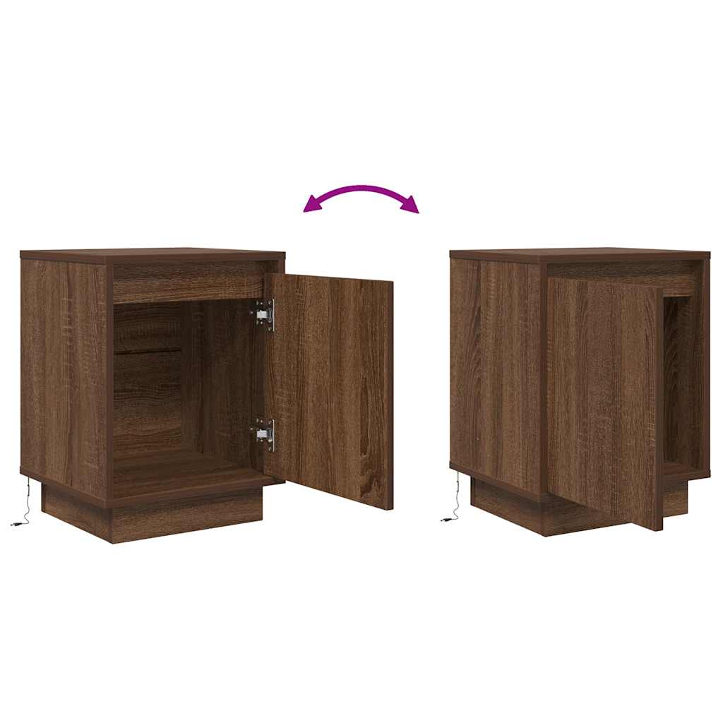 Bedside table with LED lights, brown oak look, 38 x 34 x 50 cm