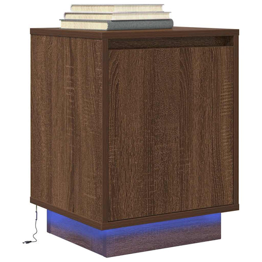 Bedside table with LED lights, brown oak look, 38 x 34 x 50 cm