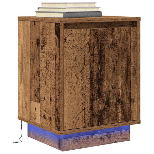 Bedside table with LED lights, reclaimed wood look, 38x34x50 cm