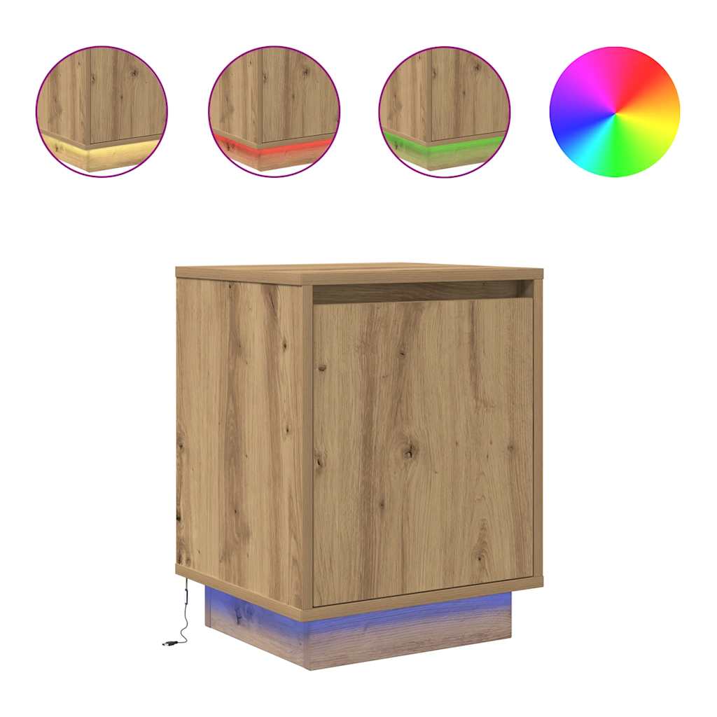 Bedside tables with LED lights, 2 pieces, Artisan oak, 38 x 34 x 50 cm