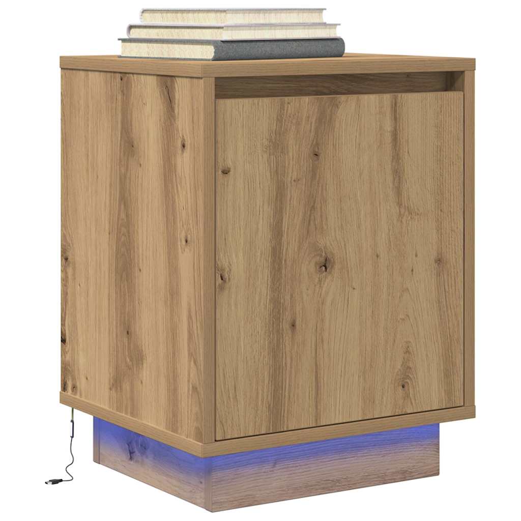 Bedside tables with LED lights, 2 pieces, Artisan oak, 38 x 34 x 50 cm