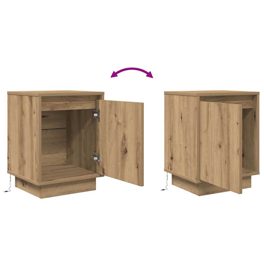 Bedside tables with LED lights, 2 pieces, Artisan oak, 38 x 34 x 50 cm