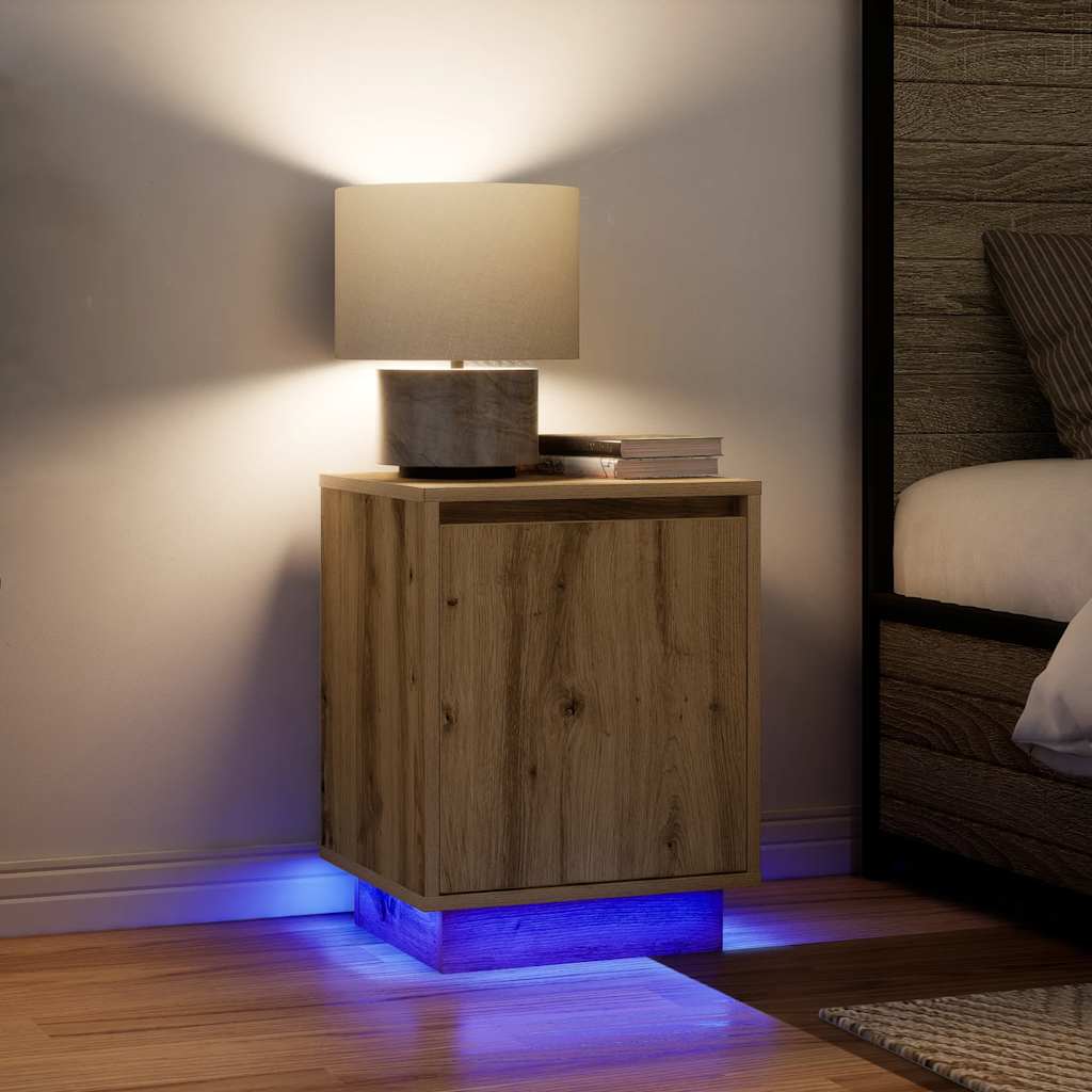 Bedside tables with LED lights, 2 pieces, Artisan oak, 38 x 34 x 50 cm