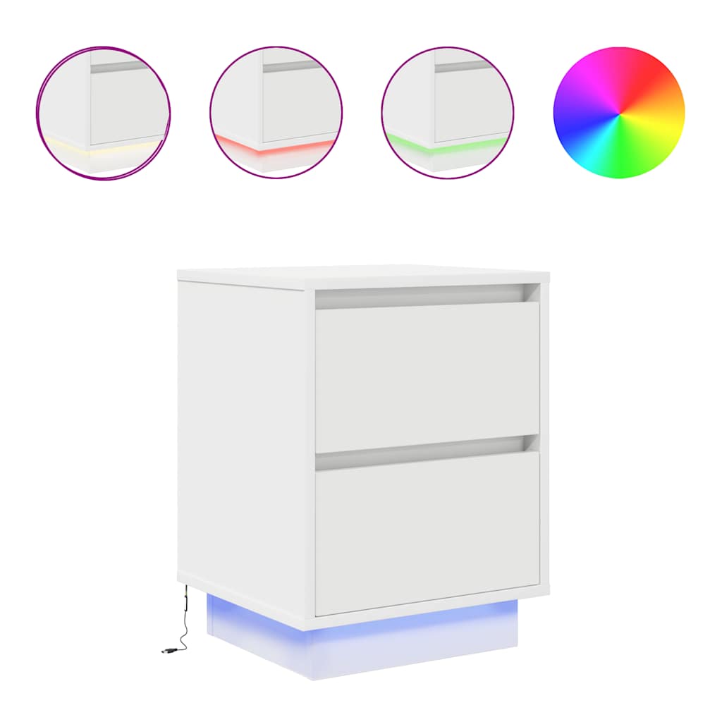 Bedside table with LED lights white 38x34x50 cm