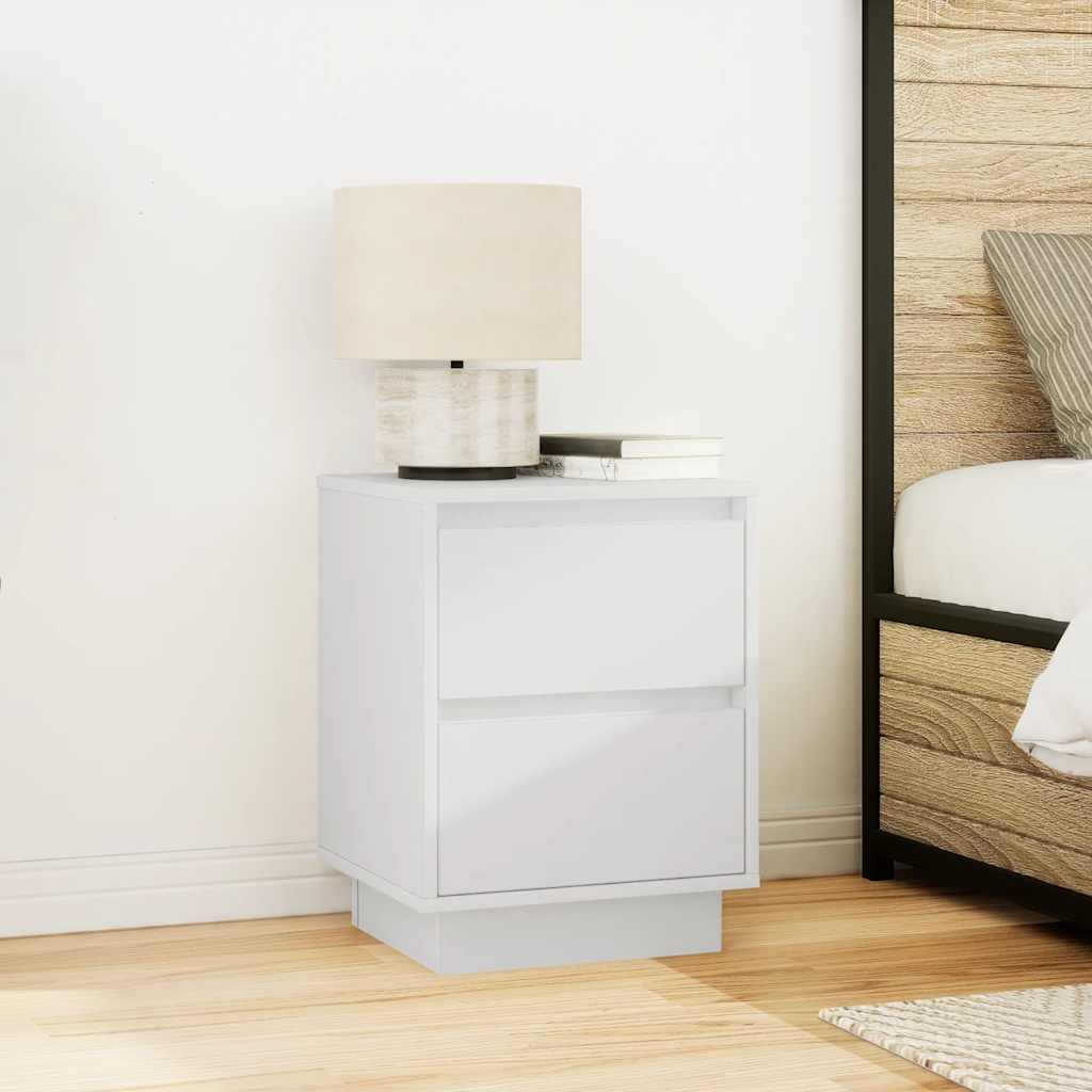 Bedside table with LED lights white 38x34x50 cm