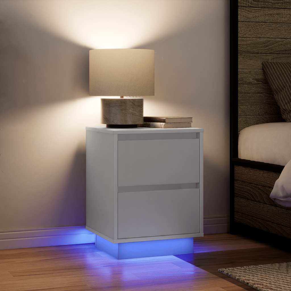 Bedside table with LED lights white 38x34x50 cm