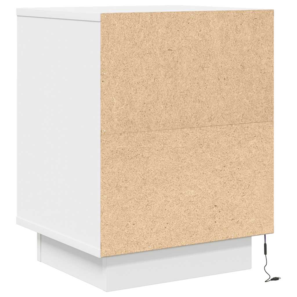 Bedside table with LED lights white 38x34x50 cm