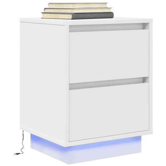 Bedside table with LED lights white 38x34x50 cm