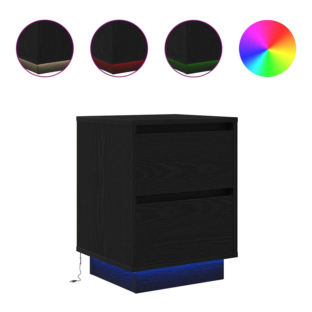 Bedside table with LED lights Black 38x34x50 cm