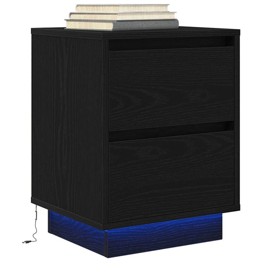 Bedside table with LED lights Black 38x34x50 cm