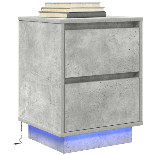 Bedside table with LED lights, concrete grey, 38 x 34 x 50 cm