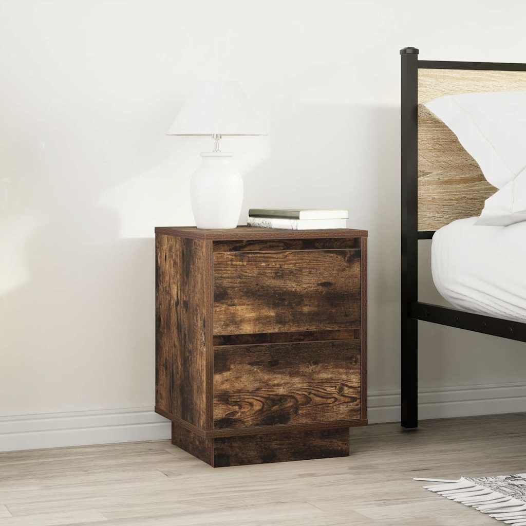 Bedside table with LED lights smoked oak 38x34x50 cm
