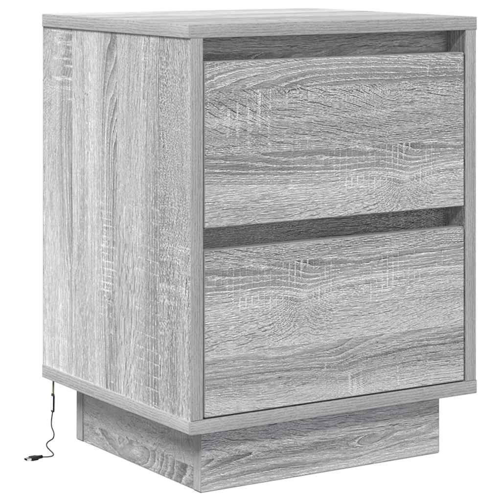 Bedside table with LED lights, Sonoma grey, 38x34x50 cm