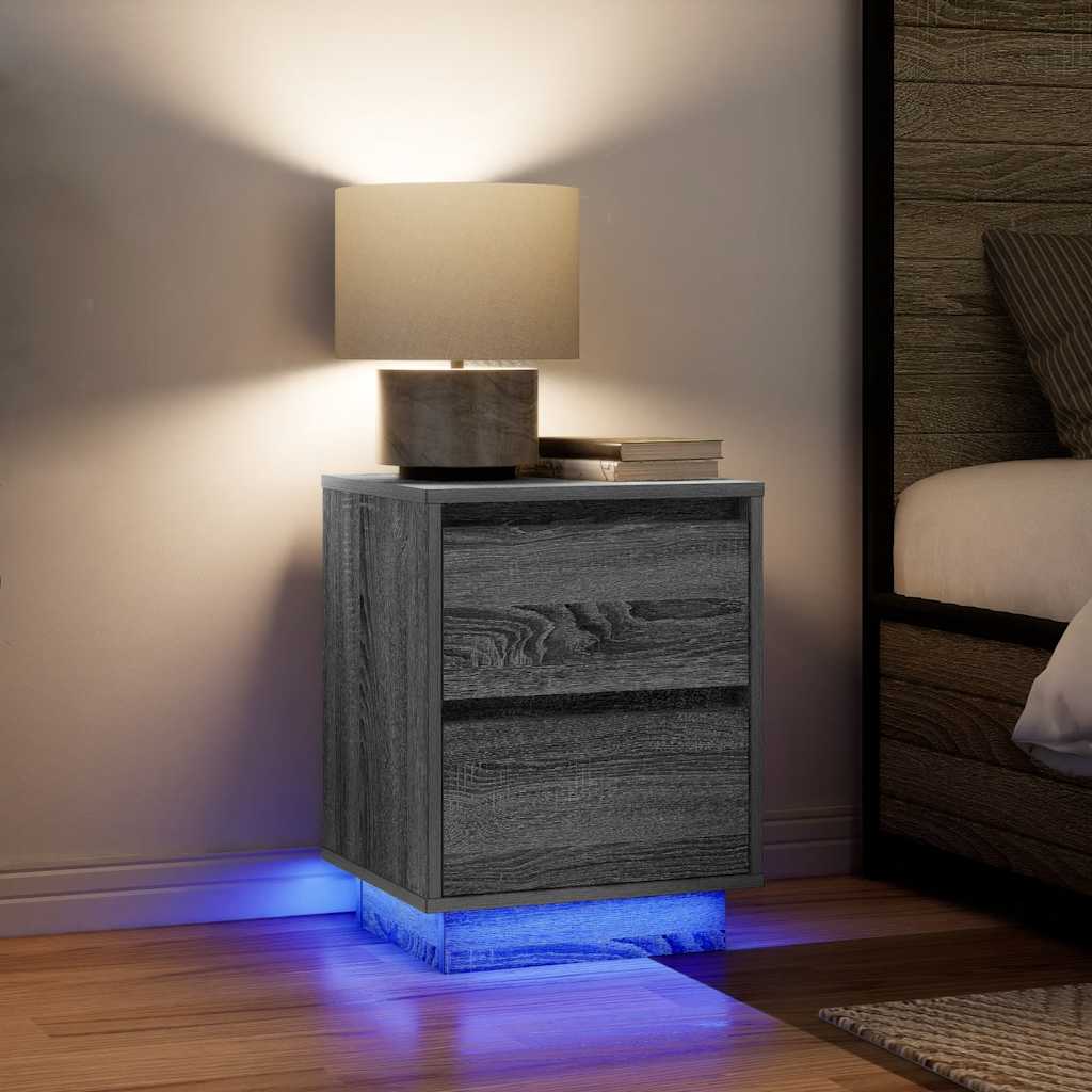 Bedside table with LED lights, Sonoma grey, 38x34x50 cm