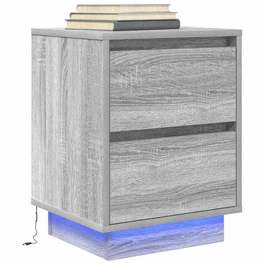 Bedside table with LED lights, Sonoma grey, 38x34x50 cm
