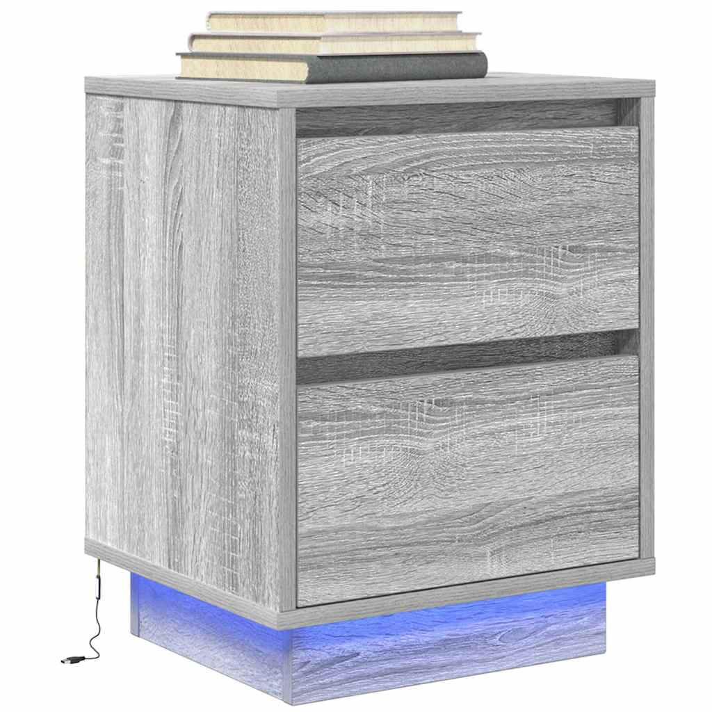 Nachttische mit LED-Leuchten 2 Stk. Grau Sonoma 38x34x50 cm