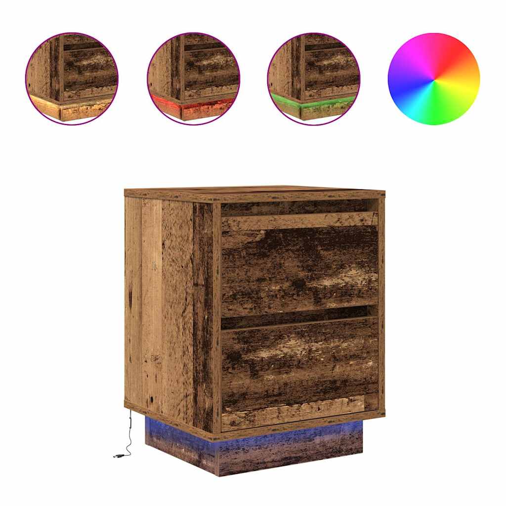 Bedside table with LED lights, reclaimed wood look, 38x34x50 cm