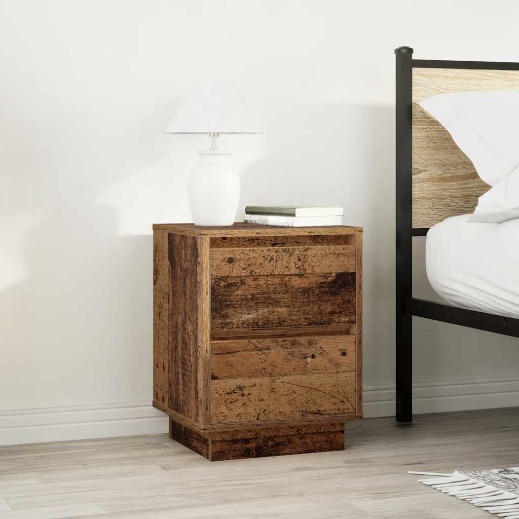 Bedside tables with LED lights, 2 pieces, reclaimed wood look, 38 x 34 x 50 cm