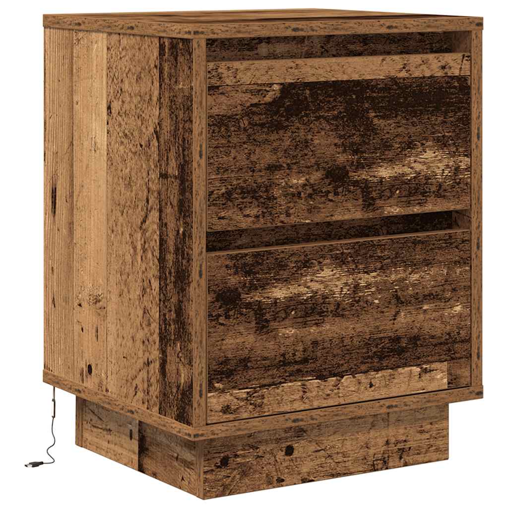 Bedside tables with LED lights, 2 pieces, reclaimed wood look, 38 x 34 x 50 cm
