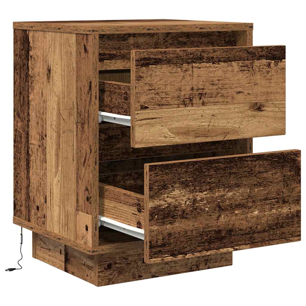 Bedside tables with LED lights, 2 pieces, reclaimed wood look, 38 x 34 x 50 cm