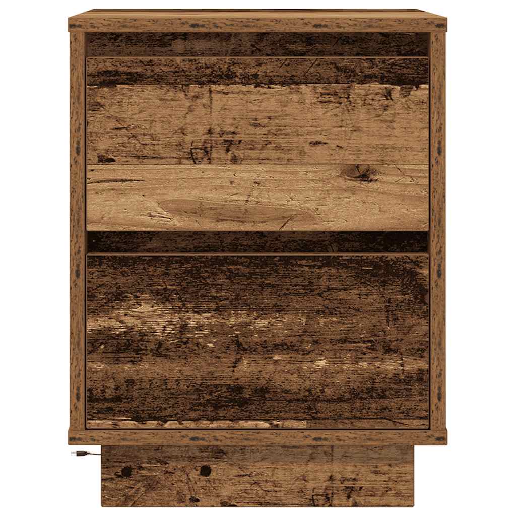 Bedside tables with LED lights, 2 pieces, reclaimed wood look, 38 x 34 x 50 cm