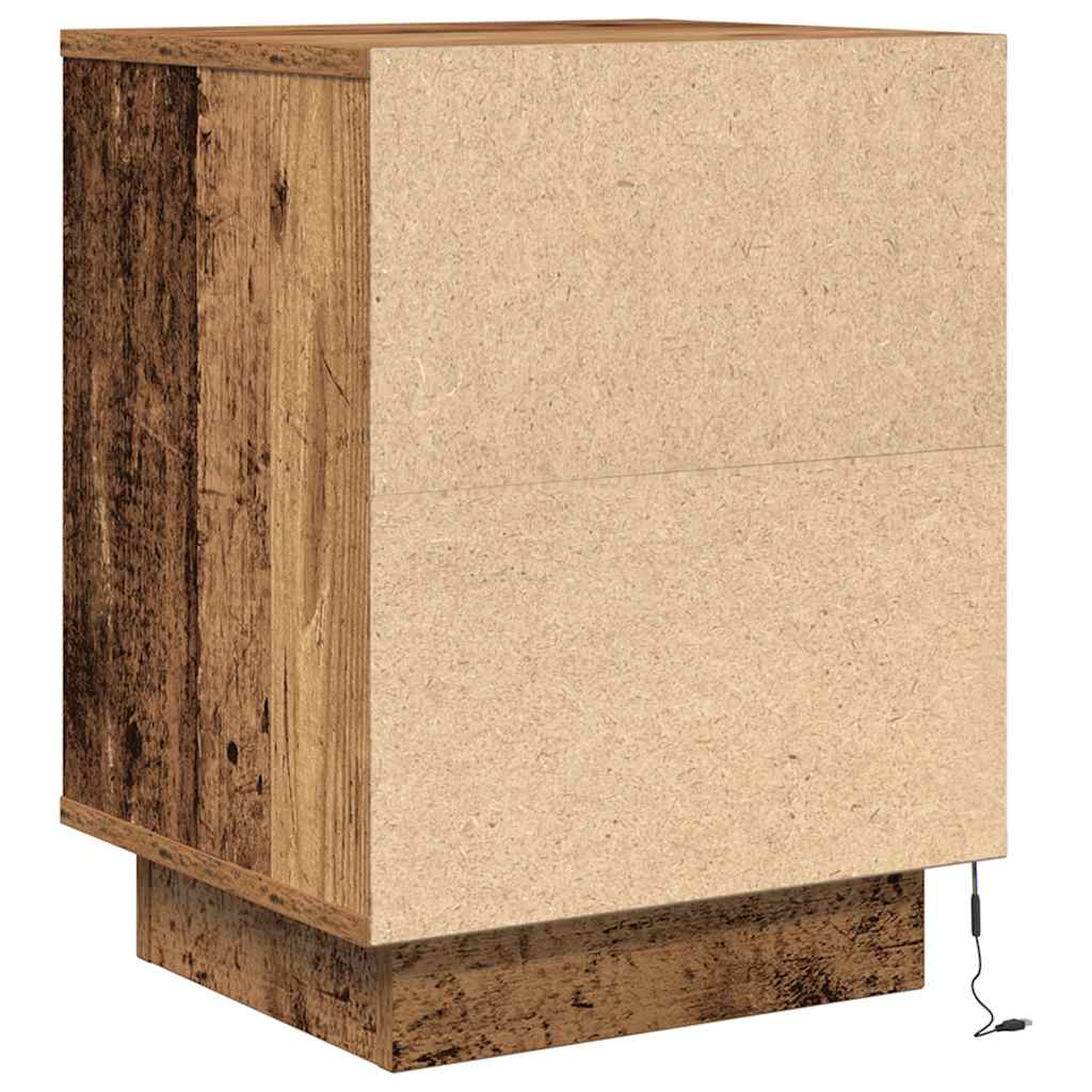 Bedside tables with LED lights, 2 pieces, reclaimed wood look, 38 x 34 x 50 cm
