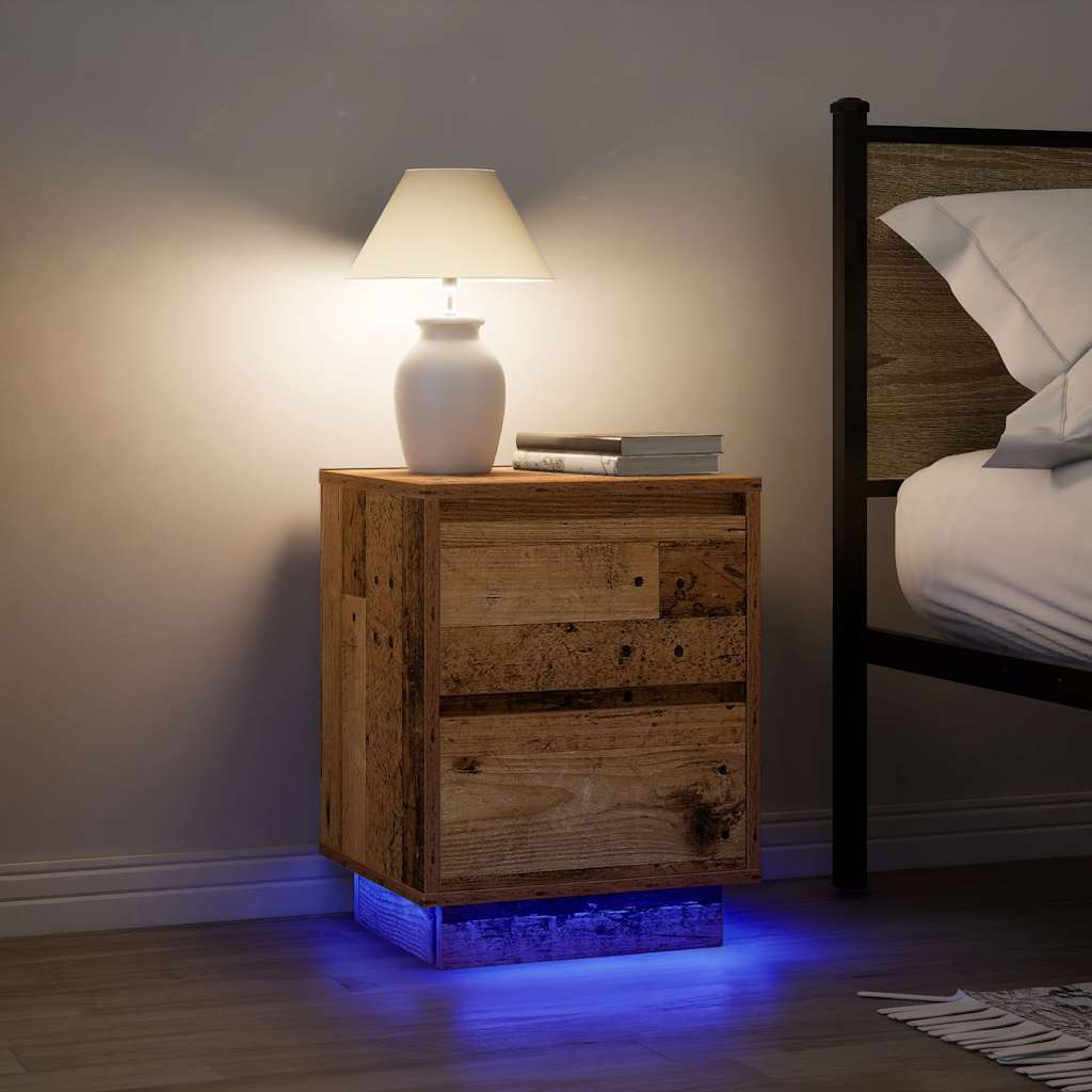 Bedside tables with LED lights, 2 pieces, reclaimed wood look, 38 x 34 x 50 cm