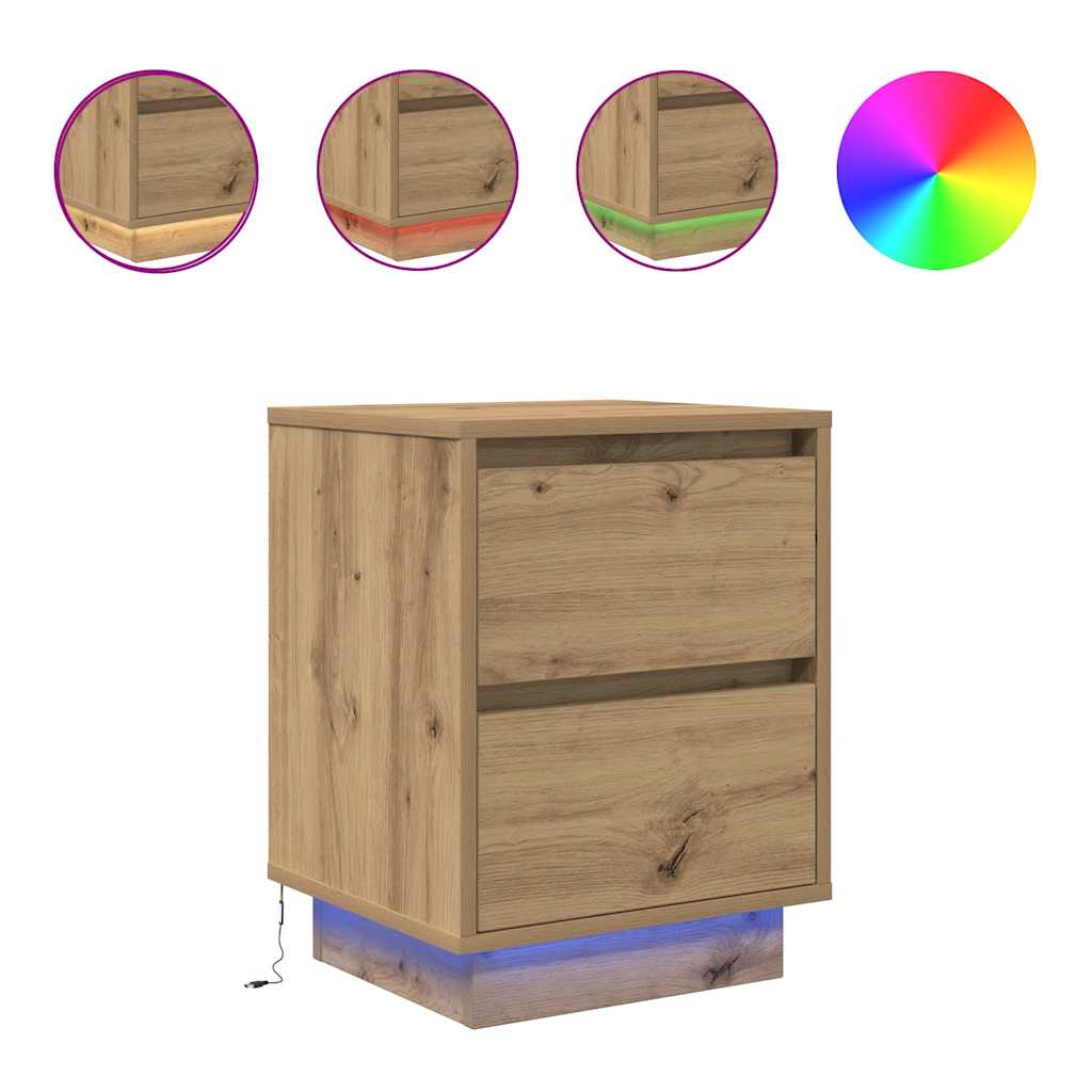 Bedside tables with LED lights, 2 pieces, Artisan oak, 38 x 34 x 50 cm