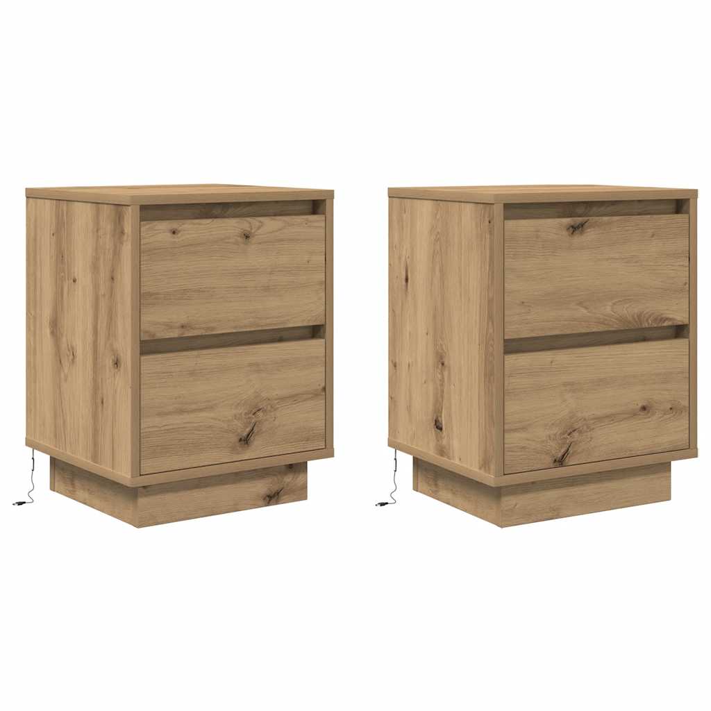 Bedside tables with LED lights, 2 pieces, Artisan oak, 38 x 34 x 50 cm