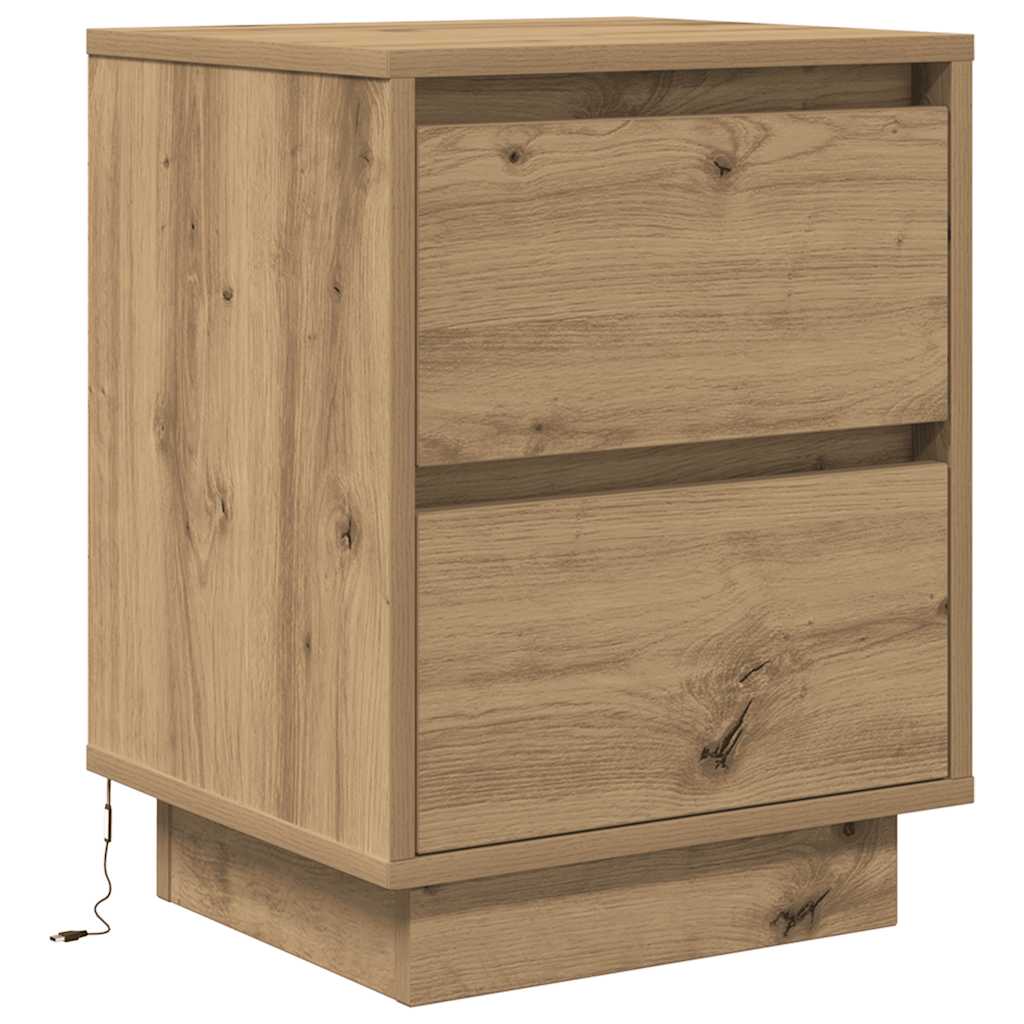 Bedside tables with LED lights, 2 pieces, Artisan oak, 38 x 34 x 50 cm