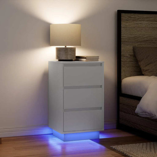 Bedside table with LED lights white 38x34x65 cm