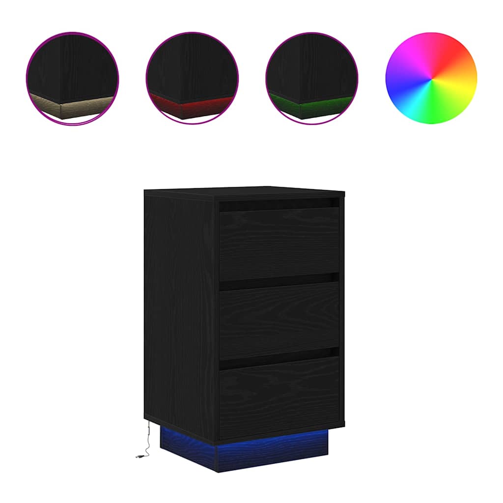 Bedside table with LED lights Black 38x34x65 cm