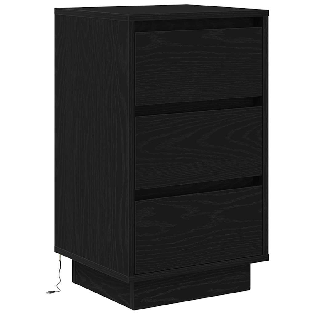 Bedside table with LED lights Black 38x34x65 cm