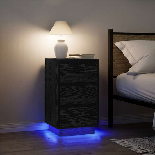 Bedside table with LED lights Black 38x34x65 cm