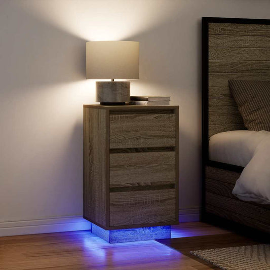 Bedside table with LED lights Sonoma oak 38x34x65 cm