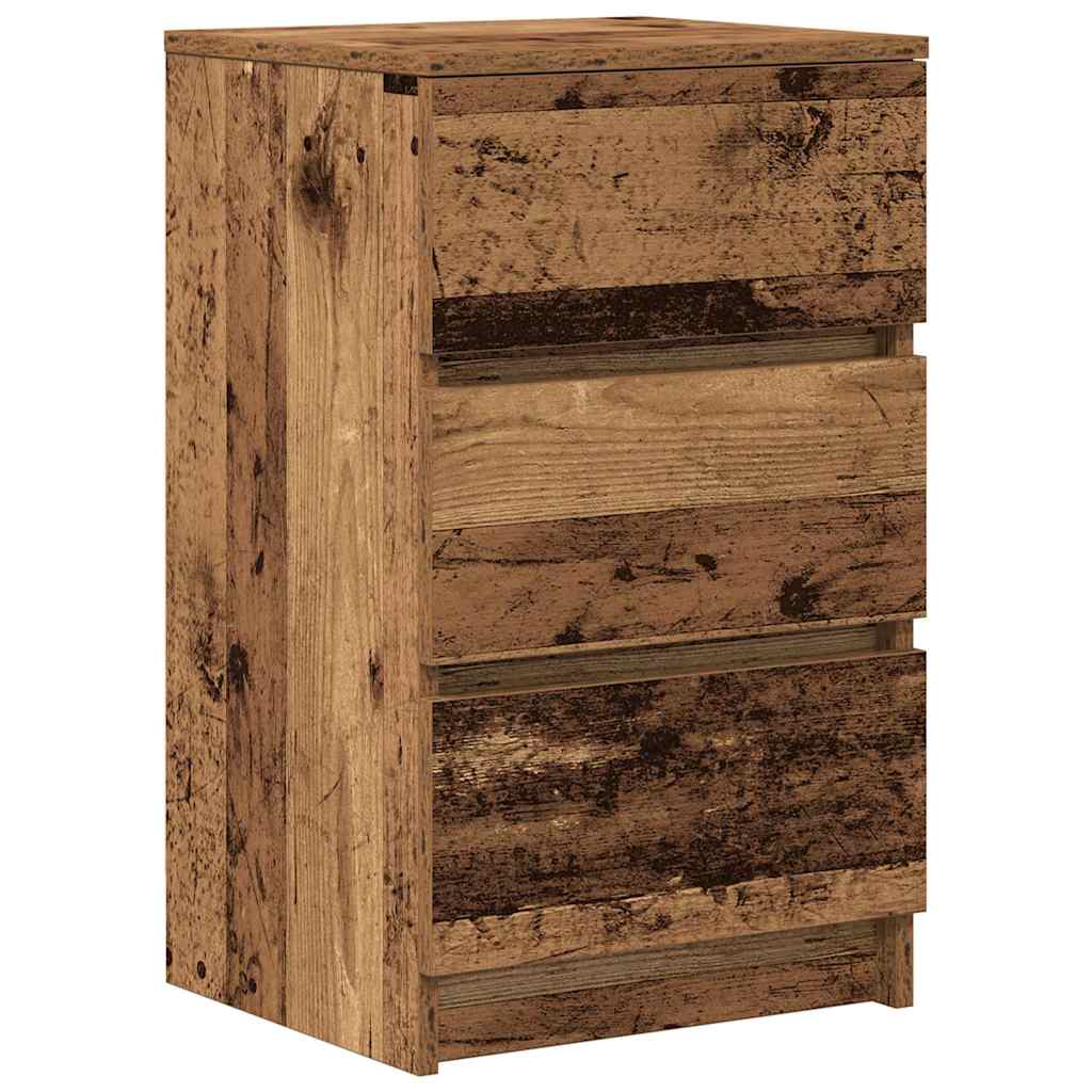 Tables de chevet à 3 tiroirs (2 pièces), aspect bois récupéré, 39x35x65 cm