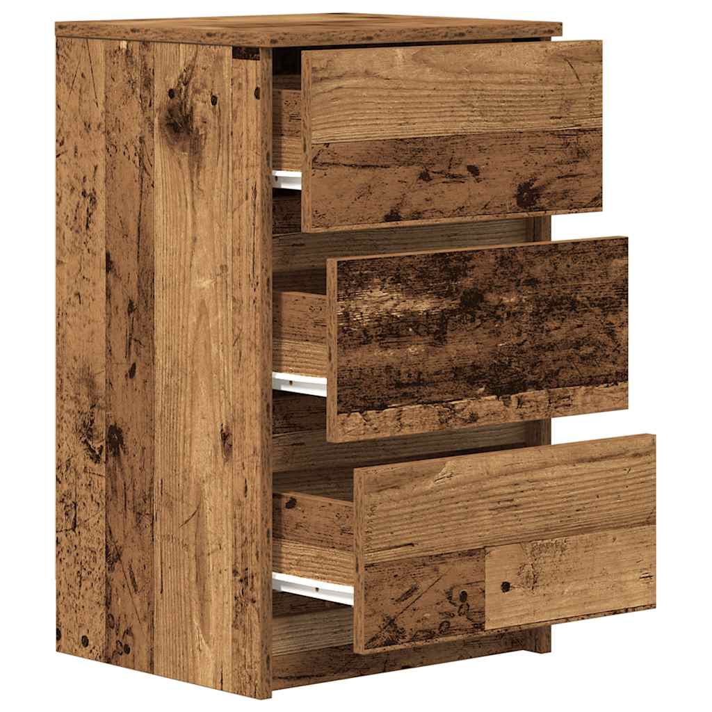 Tables de chevet à 3 tiroirs (2 pièces), aspect bois récupéré, 39x35x65 cm