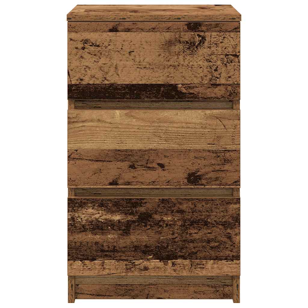 Tables de chevet à 3 tiroirs (2 pièces), aspect bois récupéré, 39x35x65 cm