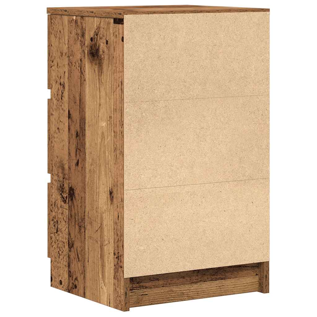 Tables de chevet à 3 tiroirs (2 pièces), aspect bois récupéré, 39x35x65 cm