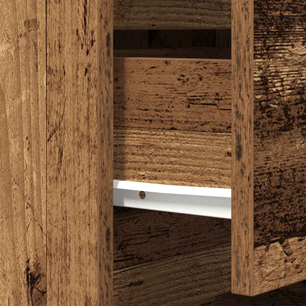 Tables de chevet à 3 tiroirs (2 pièces), aspect bois récupéré, 39x35x65 cm