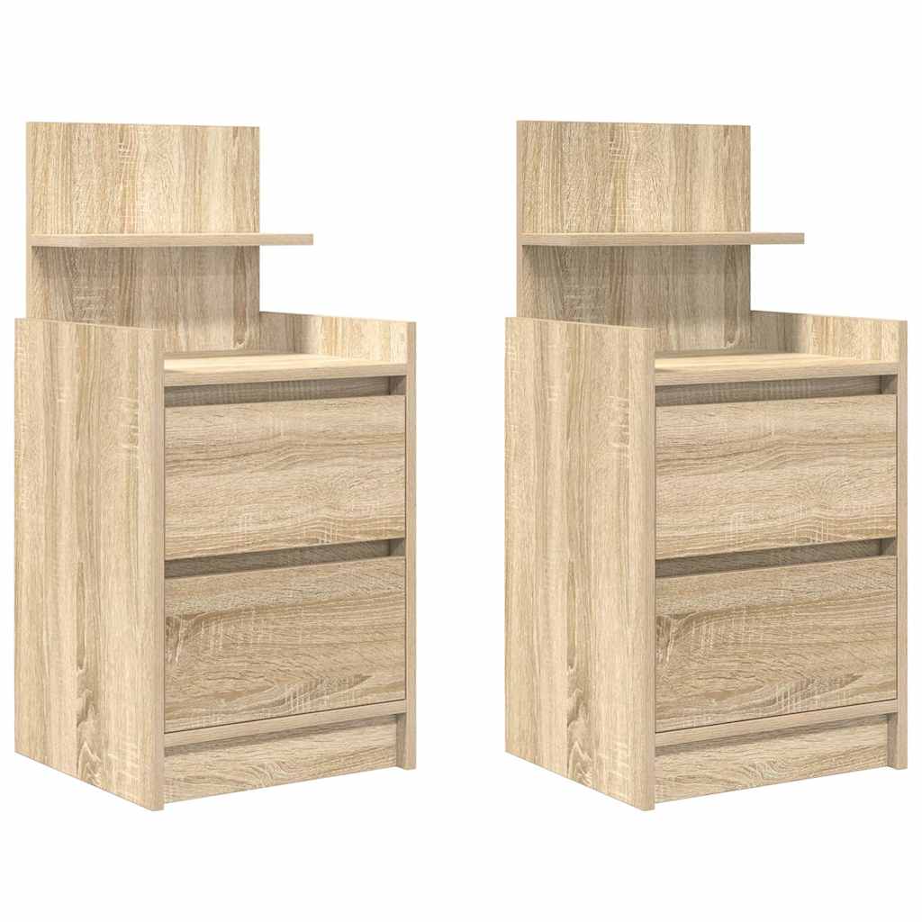 Tables de chevet à 2 tiroirs, 2 pièces, chêne Sonoma, 38 x 34 x 80 cm