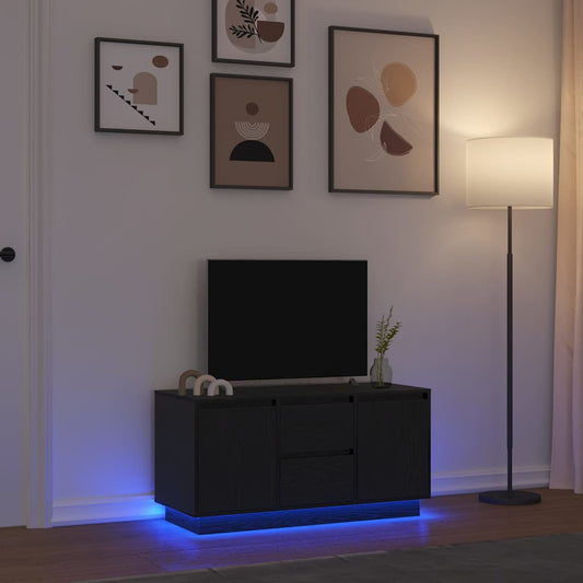 Meuble TV avec éclairage LED, aspect chêne noir, 100x41x50 cm