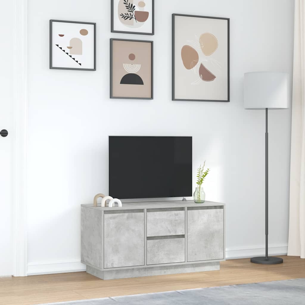 Meuble TV avec éclairage LED, gris béton, 100x41x50 cm