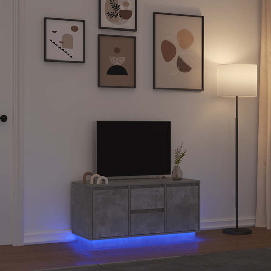 Meuble TV avec éclairage LED, gris béton, 100x41x50 cm