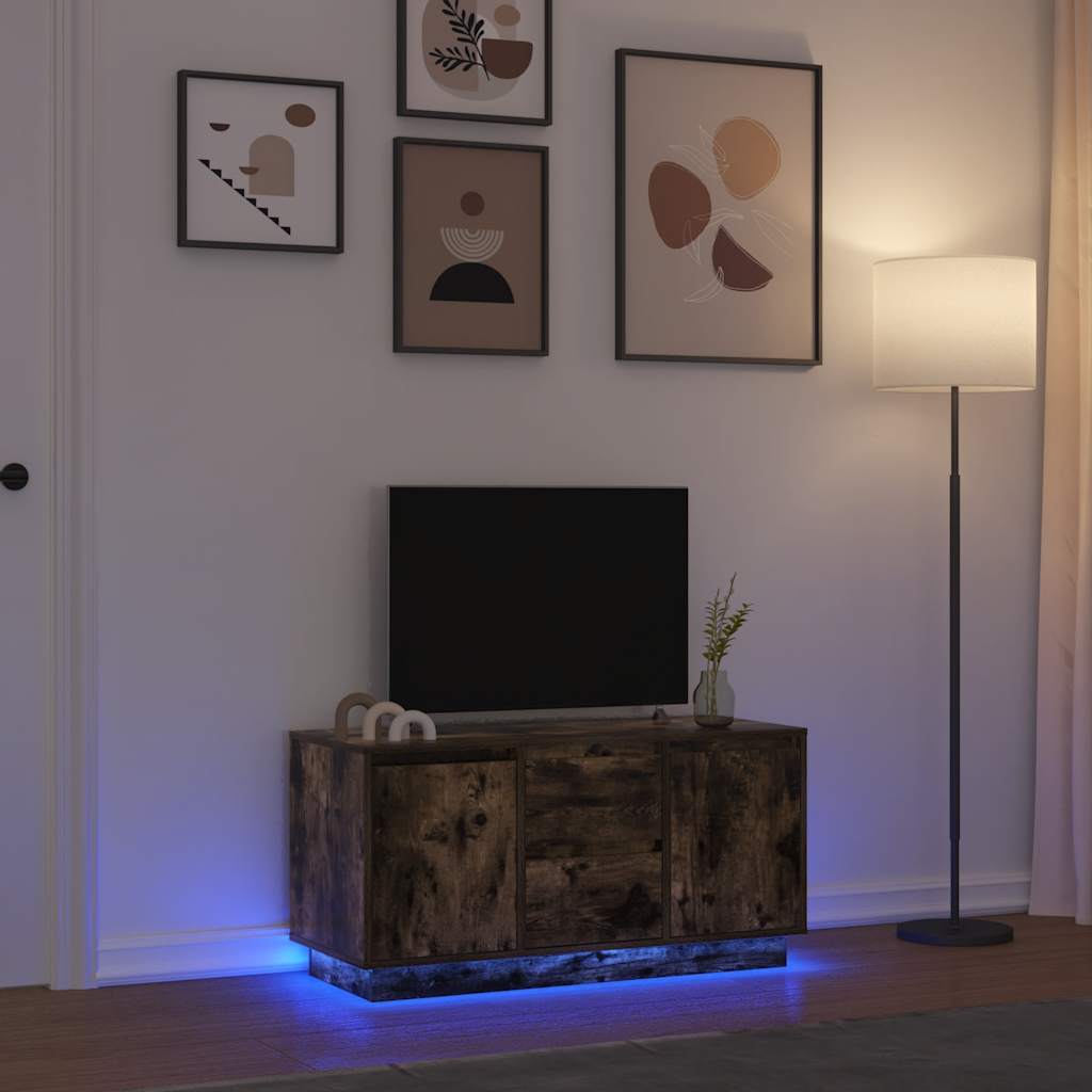 TV cabinet with LED lights smoked oak 100x41x50 cm