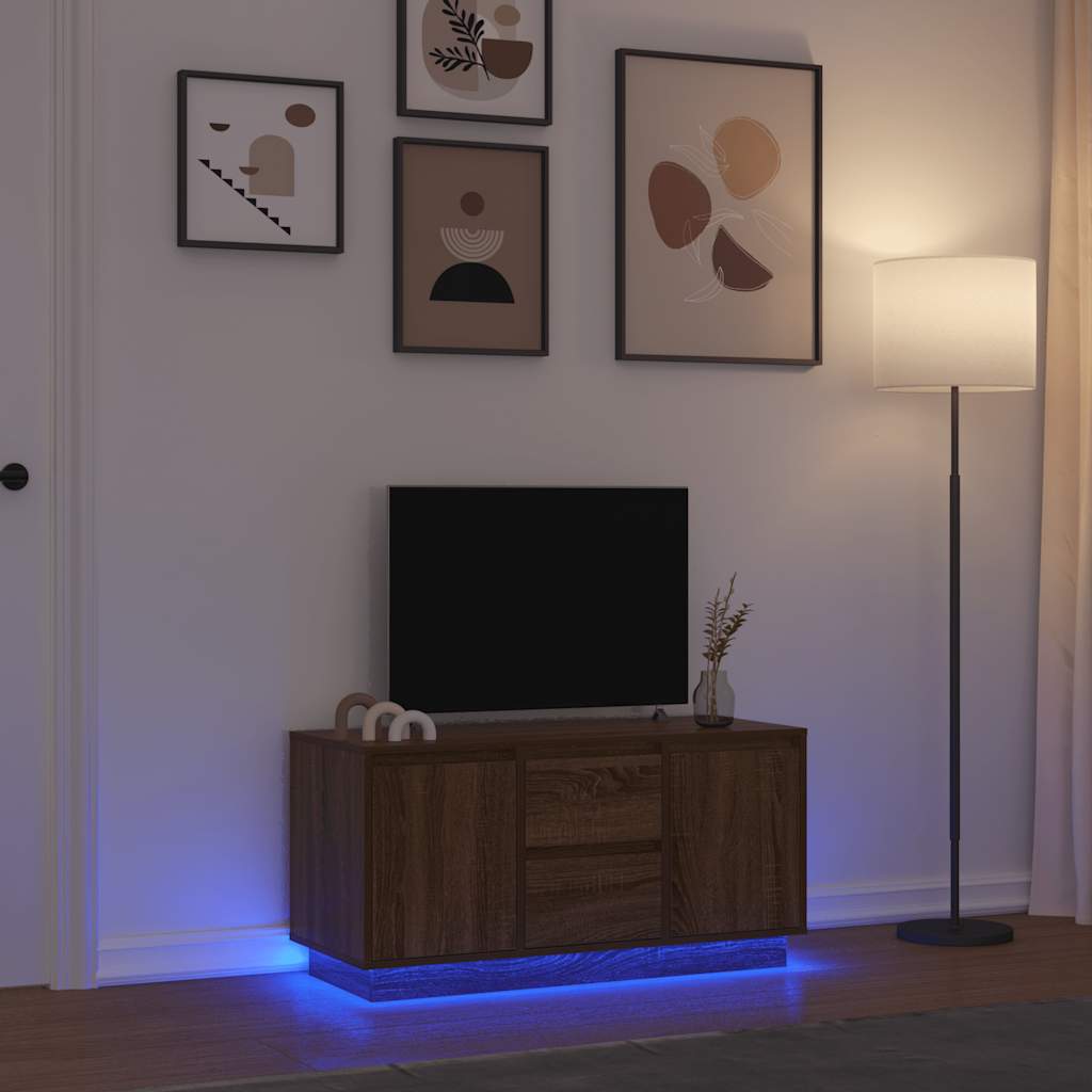 TV cabinet with LED lights, brown oak look, 100x41x50 cm