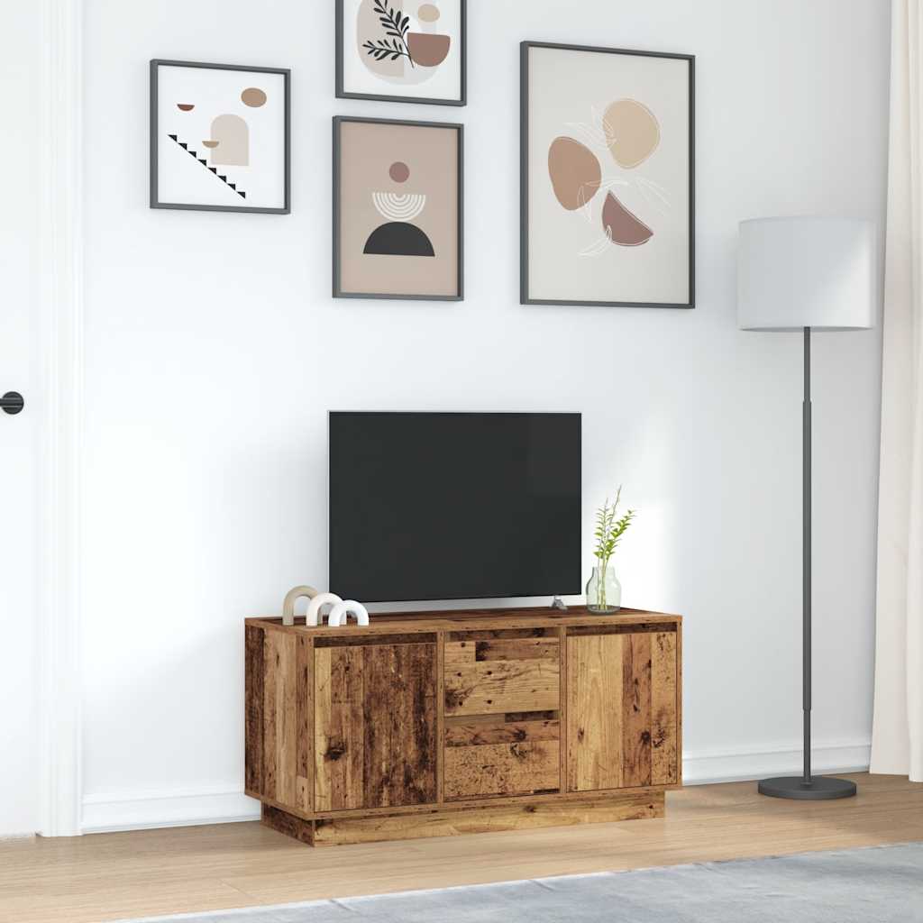 Meuble TV avec éclairage LED, aspect bois récupéré, 100x41x50 cm